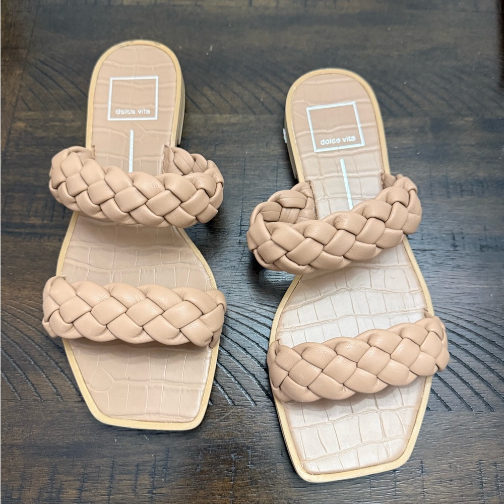 Dolce Vita Braided Double-Strap Slide Sandals in Nude